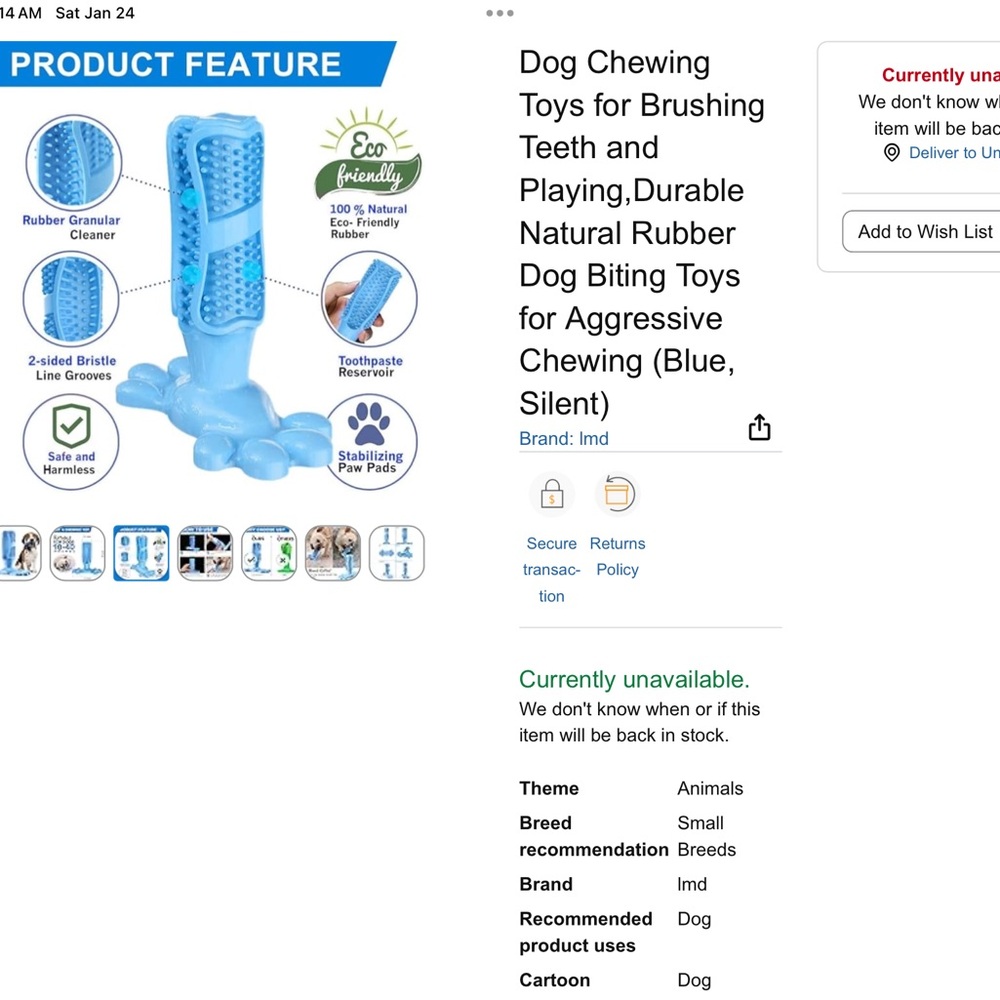 🩵 Blue Rubber Pet Delay Chew Toy - Picture 9 of 14